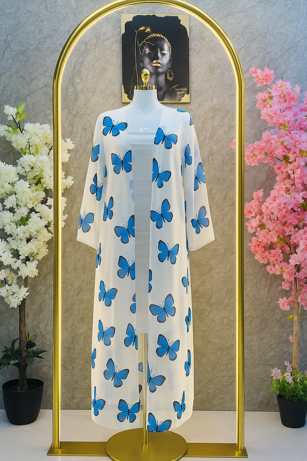 CH 572 - 2 Piece Butterfly Printed Long Gown Dress - Miswah