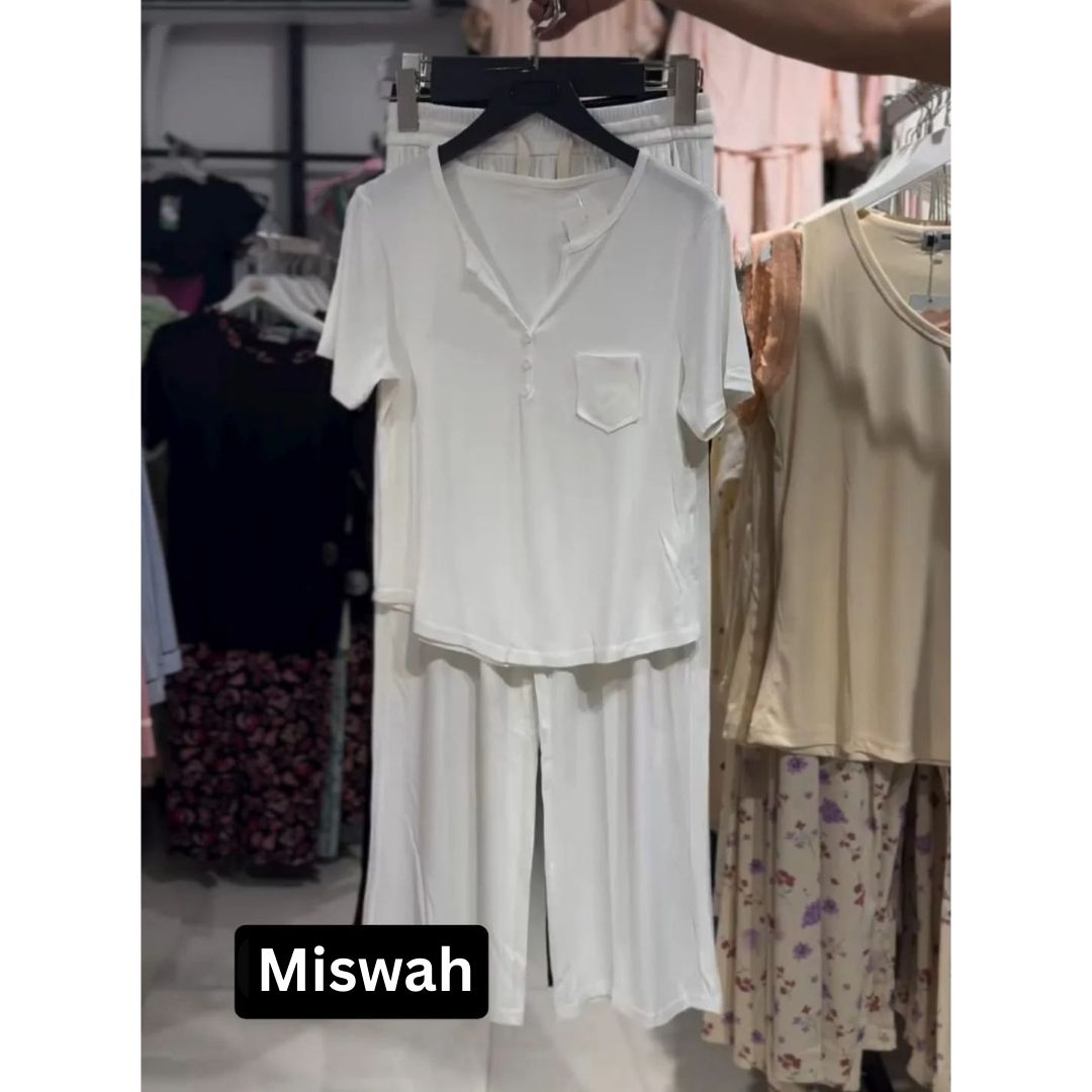 CH-538 2 Pcs Button Casual Top With Straight Trouser