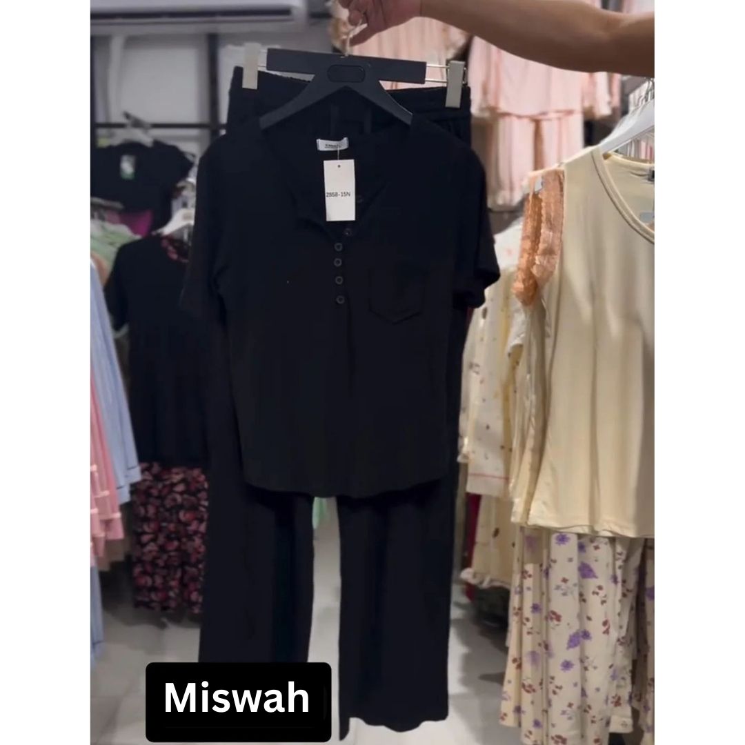 CH-538 2 Pcs Button Casual Top With Straight Trouser