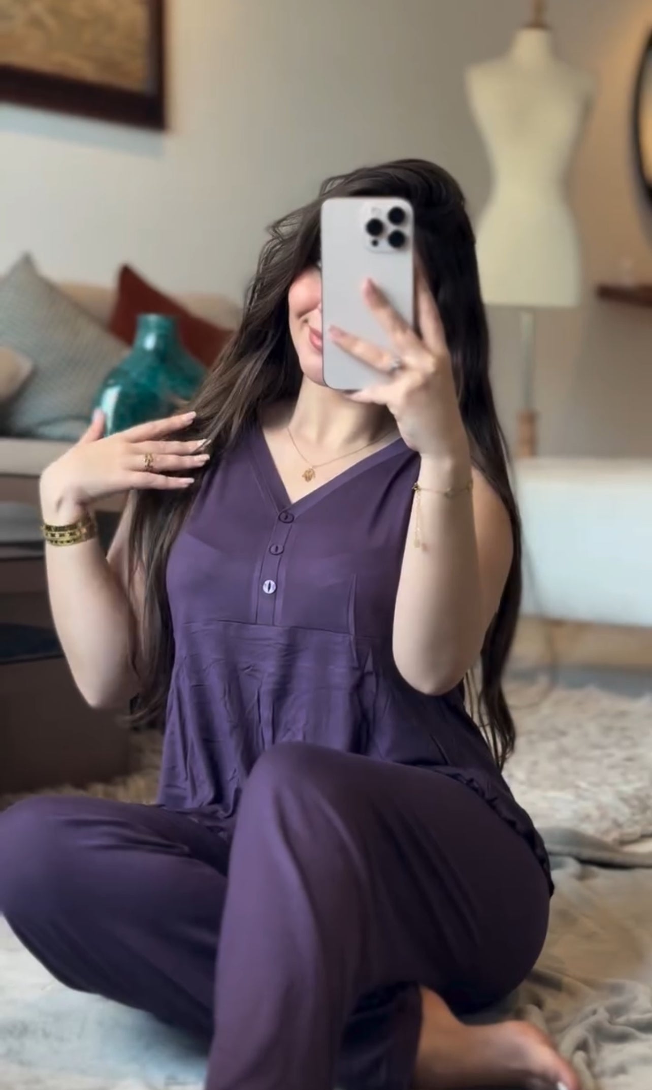 CH-557 2 Pcs Button Casual Top With Straight Trouser