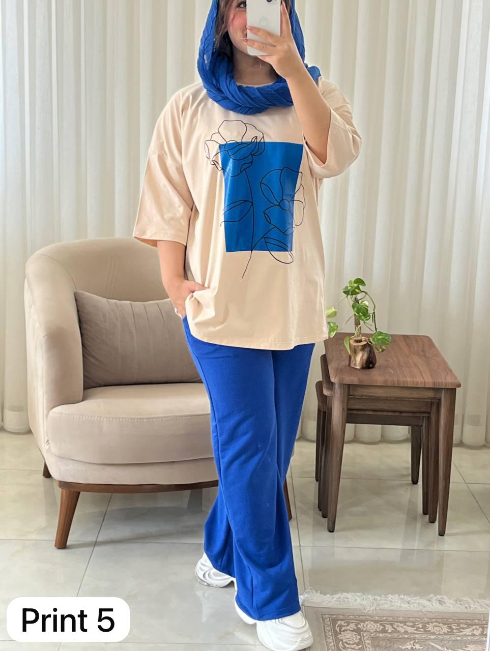 CH # 531 Miswah Artistic Printed Drop-Shoulder Tee Trousers