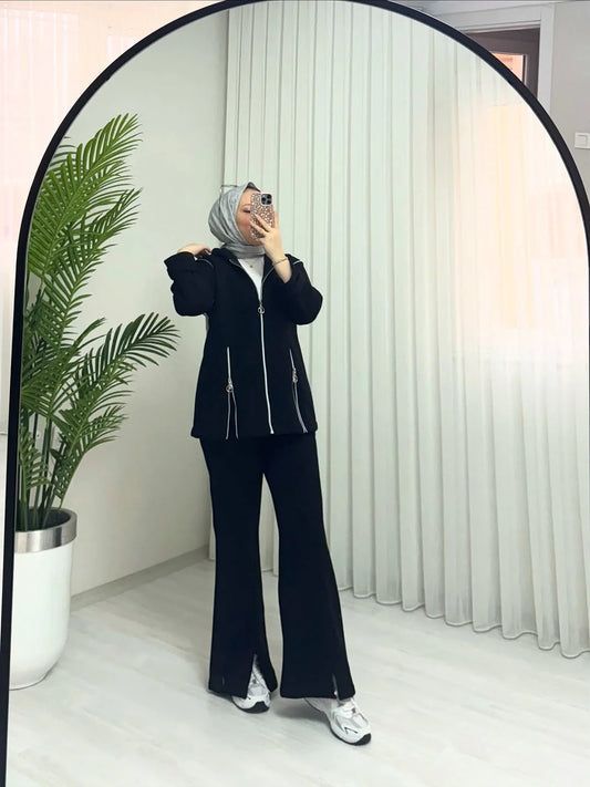 CH 601 - Bootcup Zipper Hooded Style Co-Ord Set - Miswah