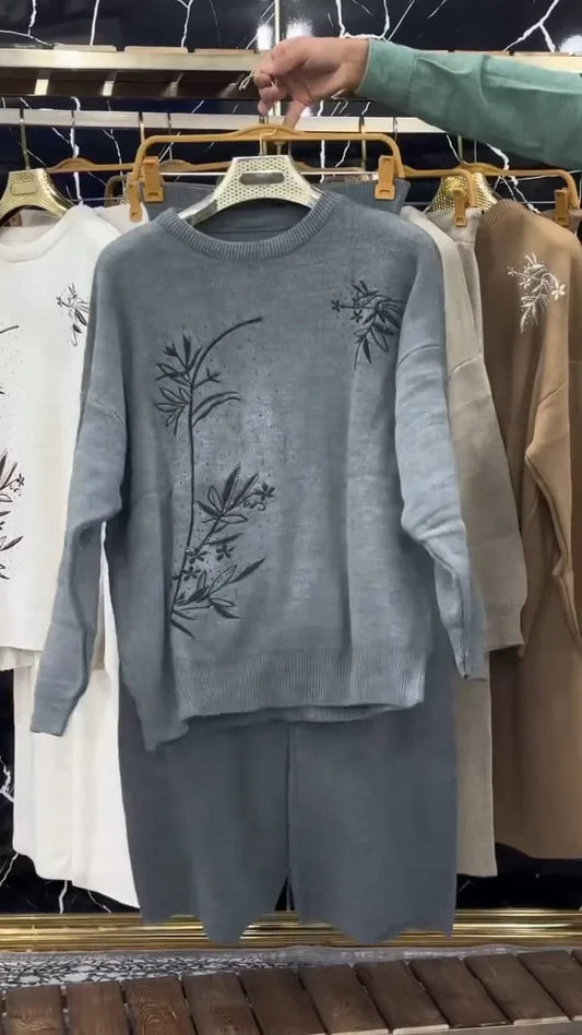 CH 596 - Floral Printed Warm Fleece Co-ord Set - Miswah