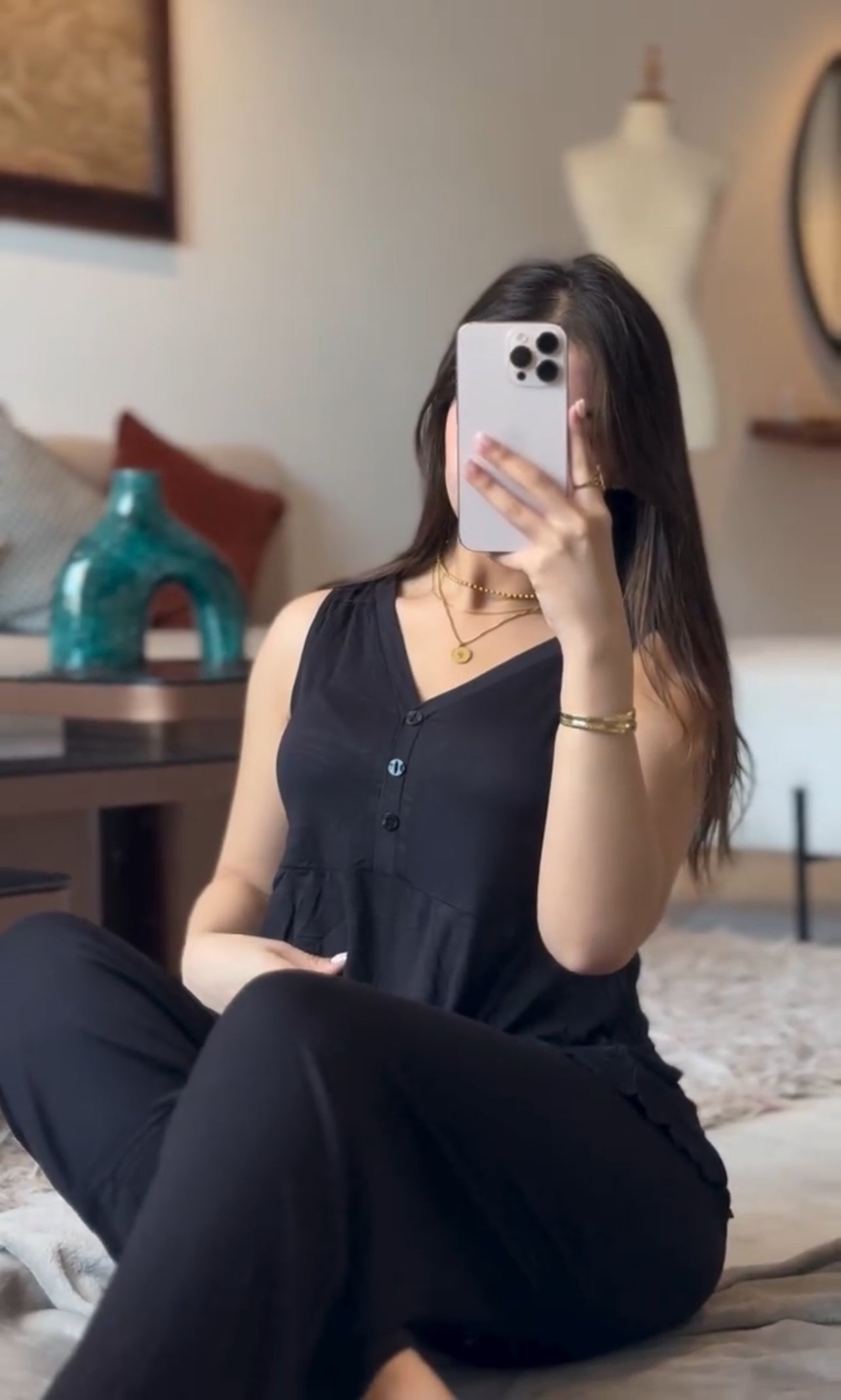 CH-557 2 Pcs Button Casual Top With Straight Trouser