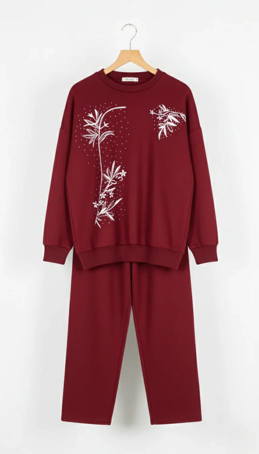 CH 596 - Floral Printed Warm Fleece Co-ord Set - Miswah