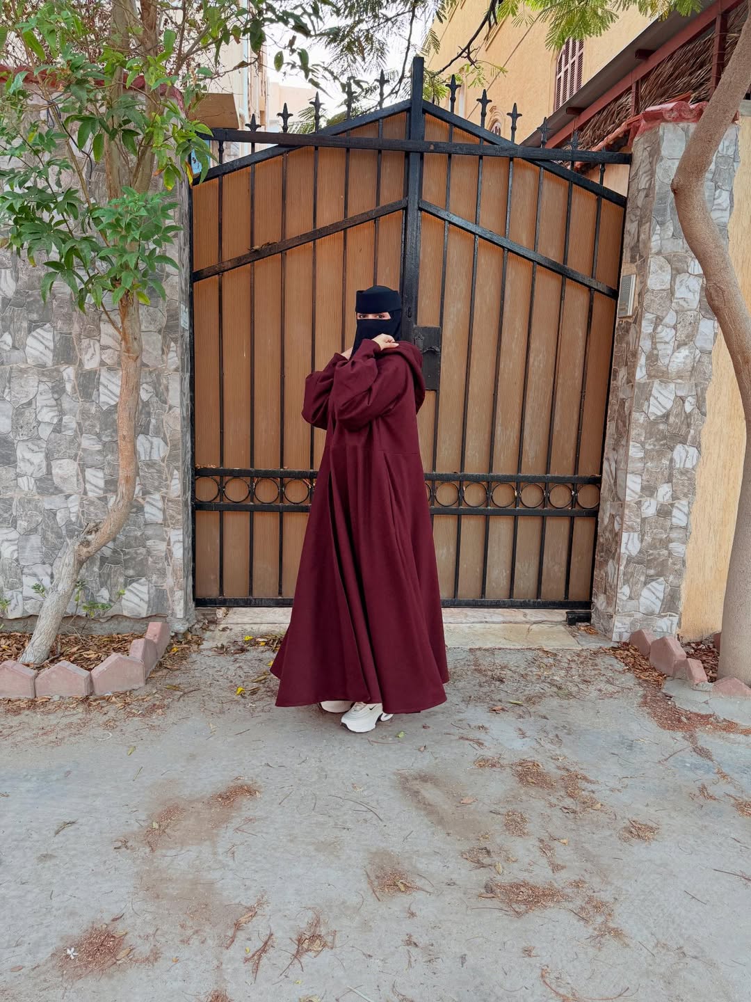 Ch 611 -Button-Front Long Frill Hoodie Winter Fleece Maxi Style with Wide Flare - Miswah