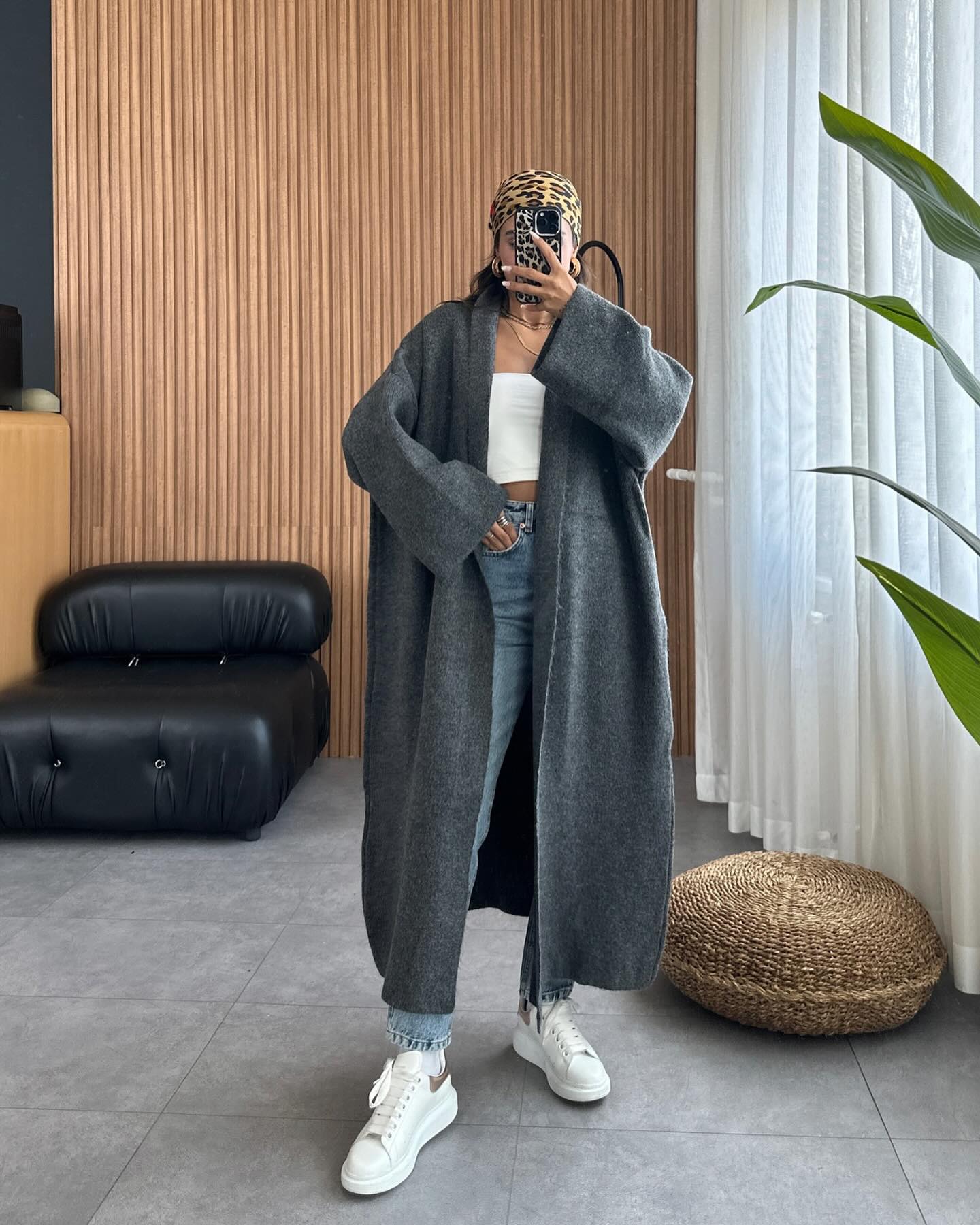 CH 484 Miswah Longline Street-Style Long Winter Fleece Fabric Gown