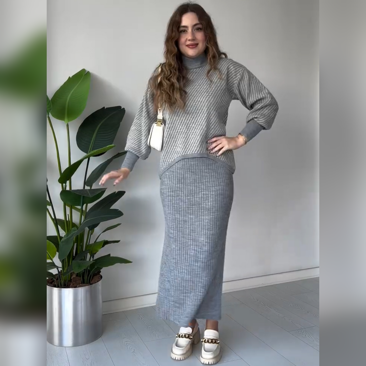 CH 497 Miswah Stripes Printed Stretchable Ribbed Fleece Dress