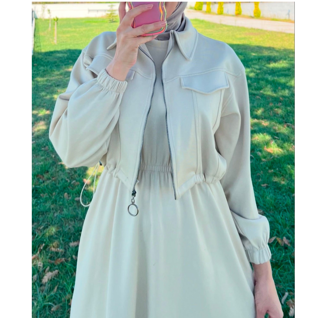 CH 499 Miswah 2 Pcs Winter Outfit Long Frock With Upper Fleece Jacket