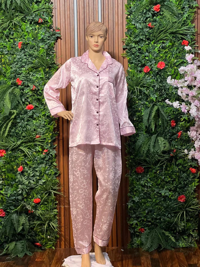 LY # 103 Floral Printed 2Pcs PJS Silk Night Wear