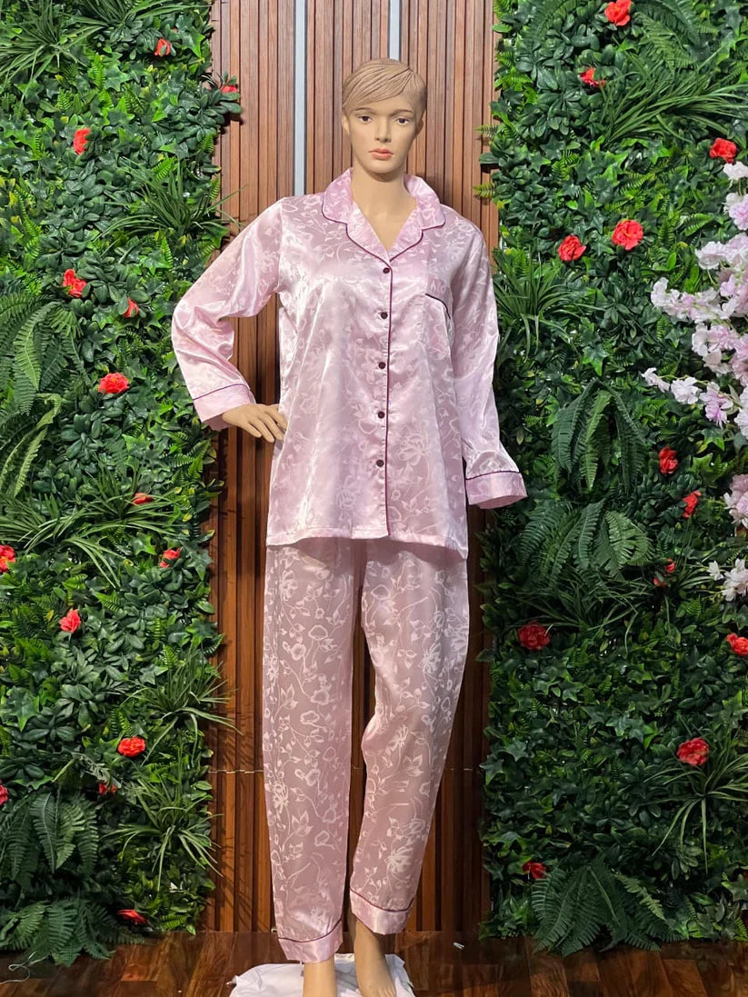 LY # 103 Floral Printed 2Pcs PJS Silk Night Wear