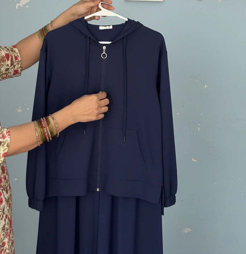 Ch 603 - Relaxed Fit Hoodie and Extra Wide-Leg Bottom Co ord Set - Miswah