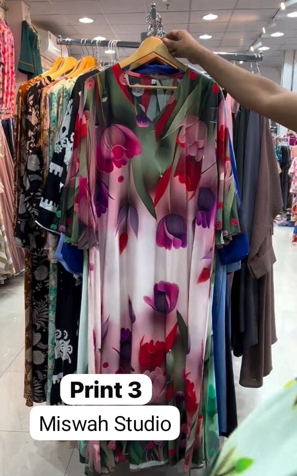 CH 573 Tulip Bloom Printed Kaftan – Soft Crepe Long Dress | Miswah