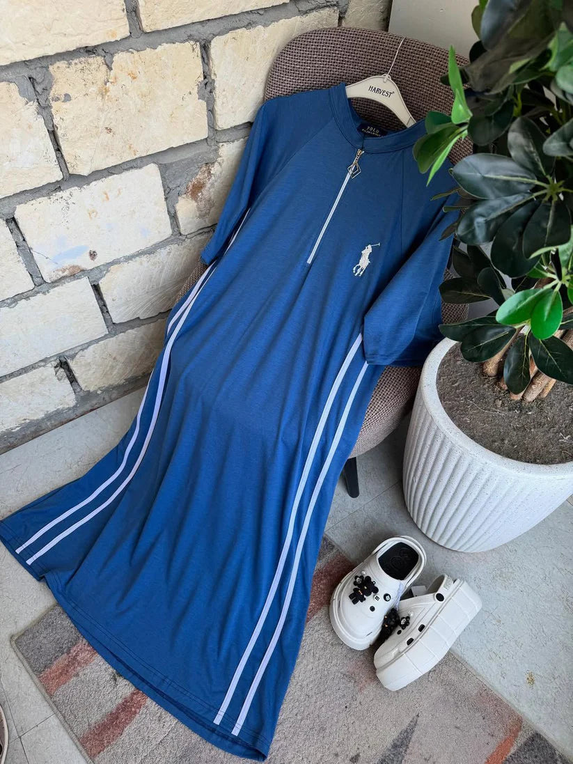 CH 576 - Stripe Style Long Top Dress - Miswah