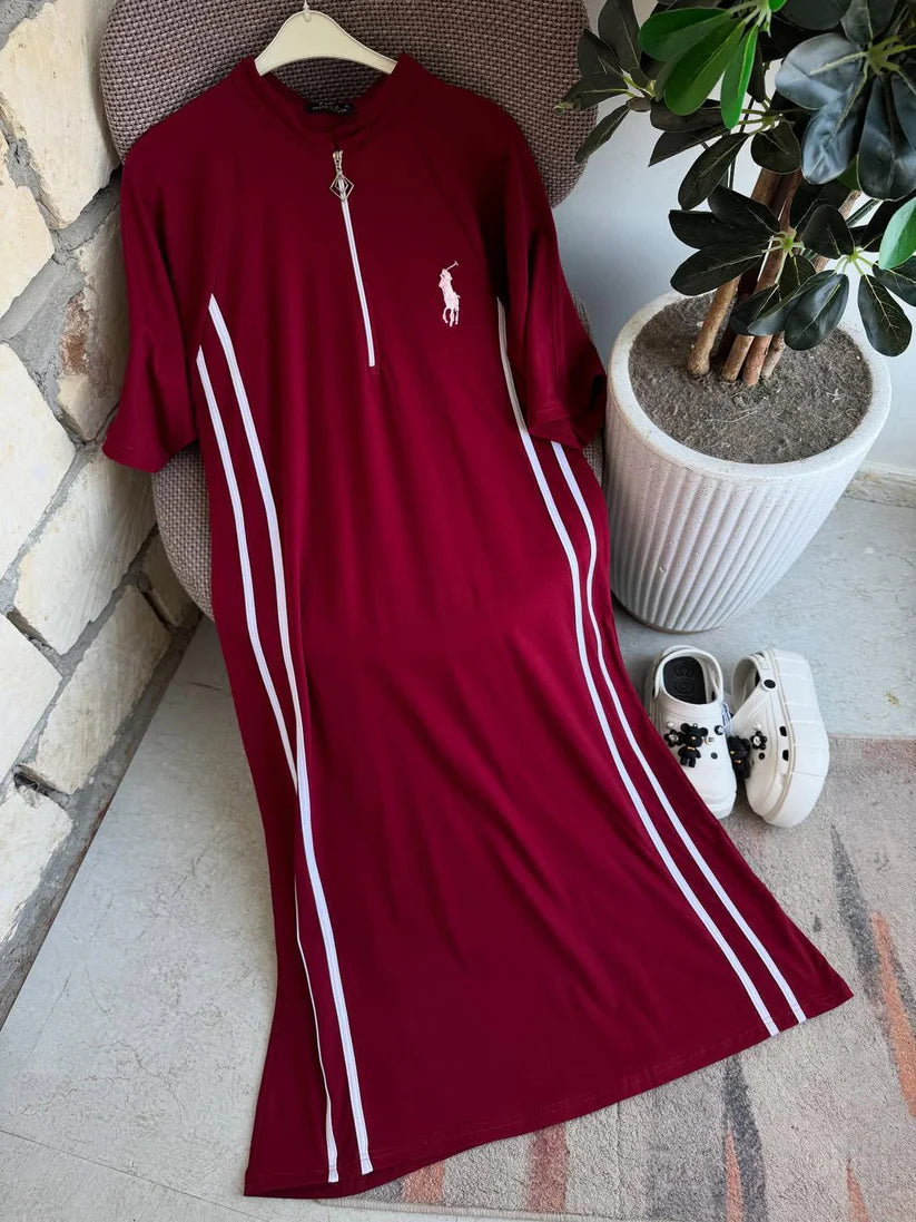 CH 576 - Stripe Style Long Top Dress - Miswah