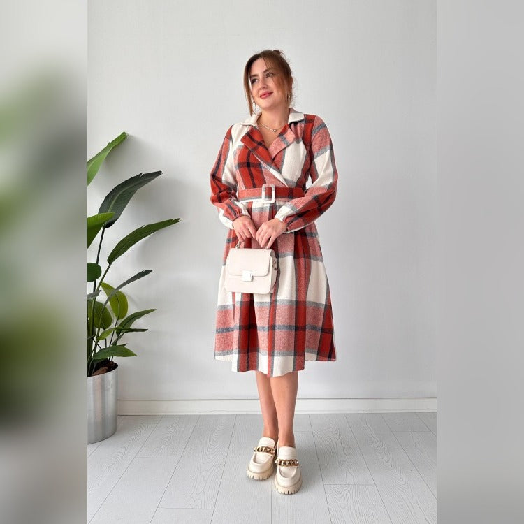 CH 489 Miswah Coat Style Collared Tile Dress