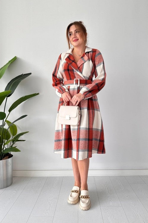 CH 489 Miswah Coat Style Collared Tile Dress