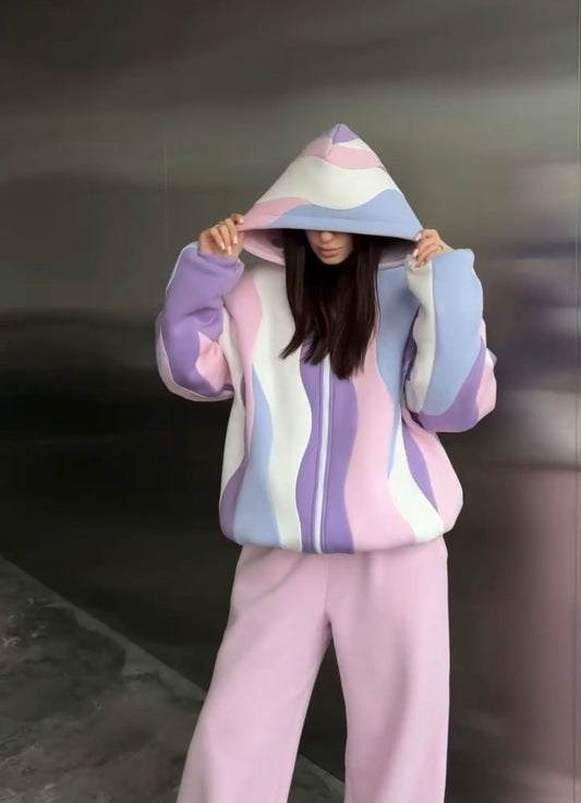 CH - 613 Two-Style Pastel Paradise 3D Floral Printed Tracksuit Emberline- Miswah