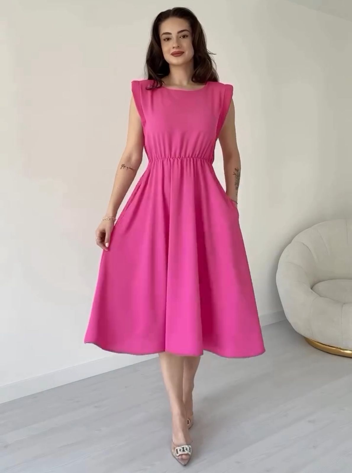 CH 566 Sleeveless Flared Midi Dress | Miswah