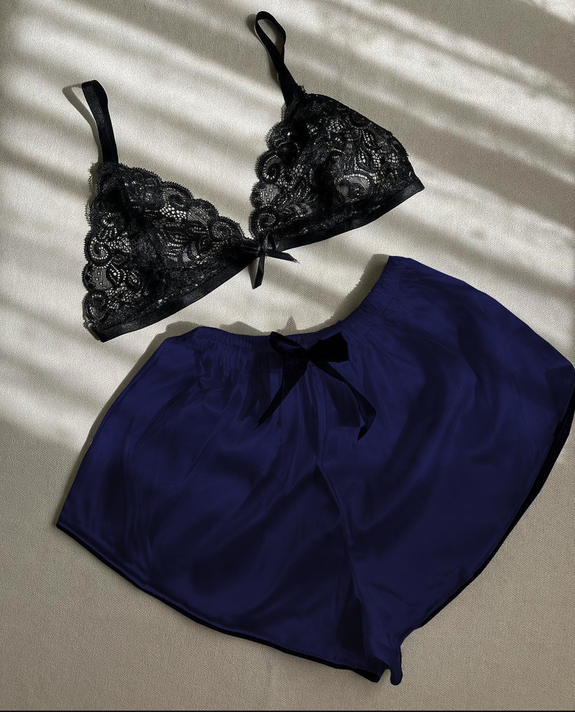 CHK # p67 Silk Short With Net Bra Night Wear Set