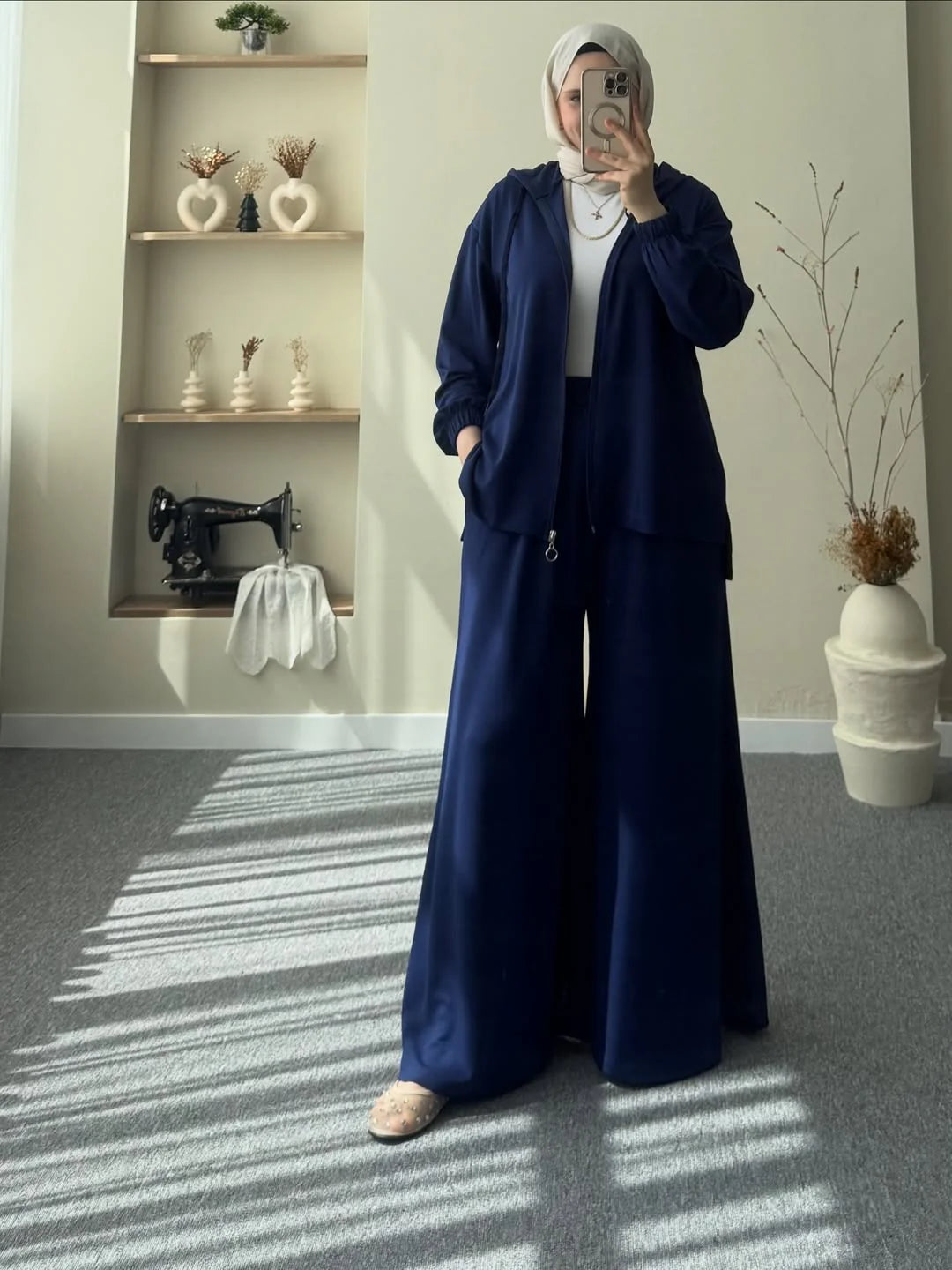 Ch 603 - Relaxed Fit Hoodie and Extra Wide-Leg Bottom Co ord Set - Miswah