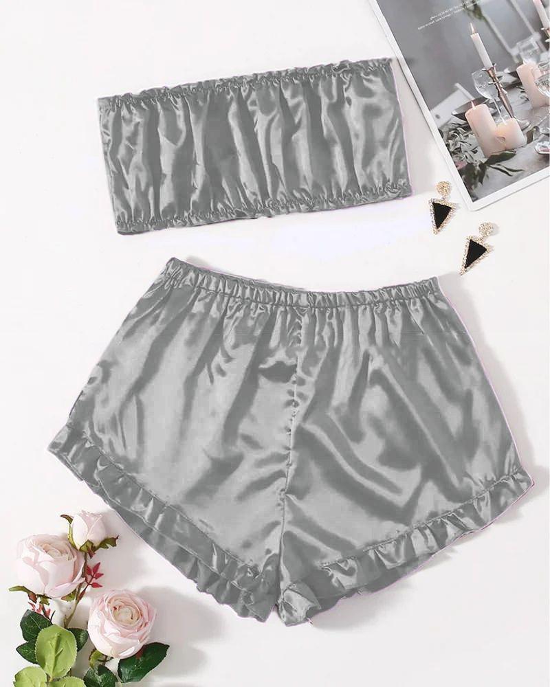 MISWAHS SATIN FRILL TRIM TUBE TOP & SHORTS PJ SET MS # P48