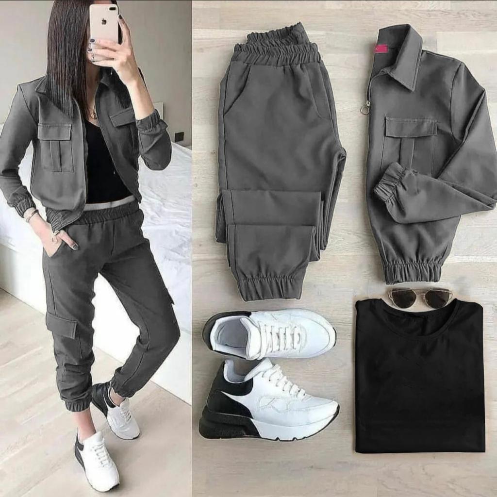 3 Pcs Women  Winter Pocket Style Tracksuit LY-0011
