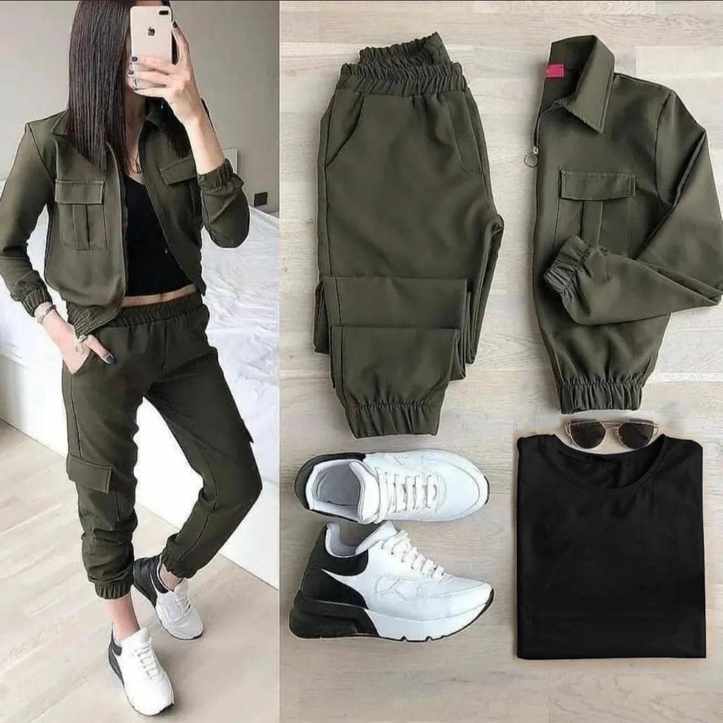 3 Pcs Women  Winter Pocket Style Tracksuit LY-0011