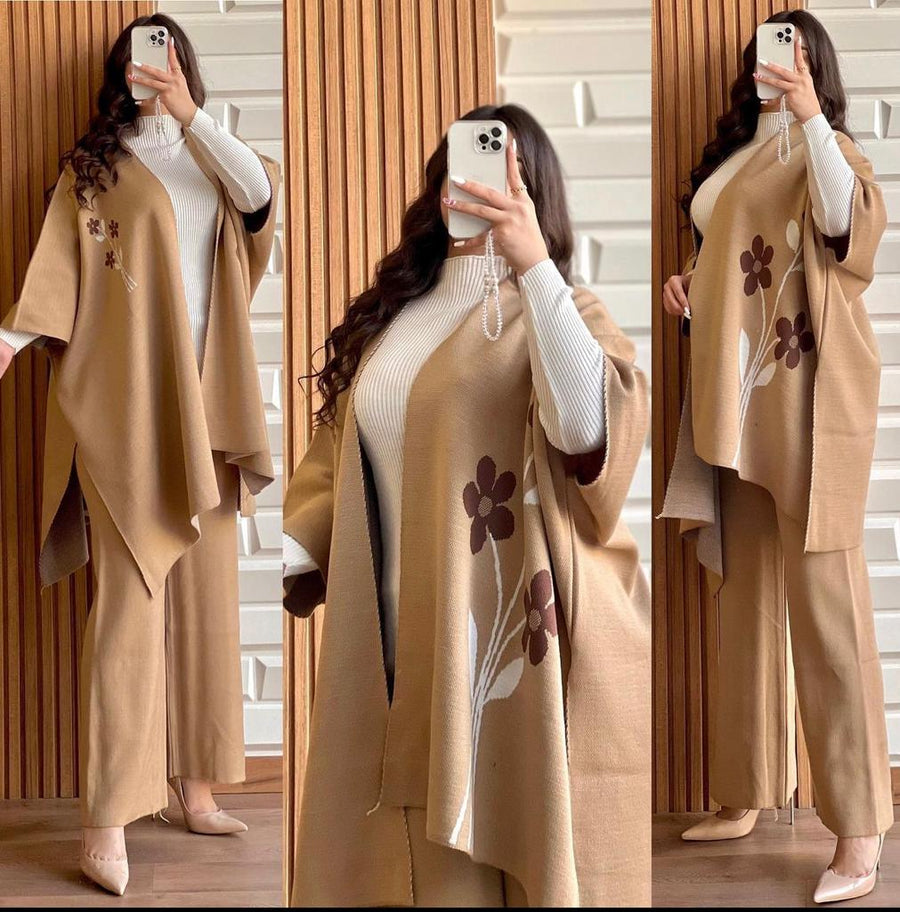 MISWAHS READY TO WEAR WINTER 3 PIECE FLEECE SUIT CAPE SHAWL HIGH NECK & TROUSER CH # 328