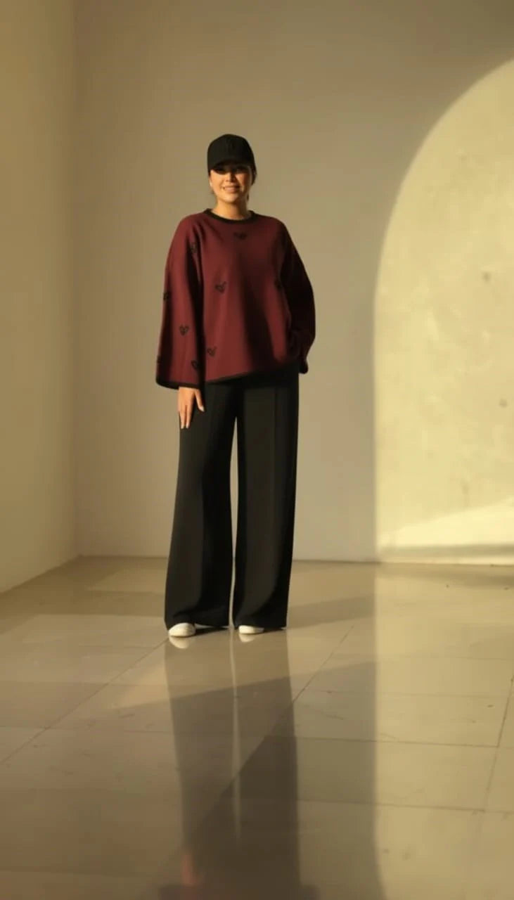 CH 584 - Warm & Cozy 2 Piece Outfit Winter Fleece Co-ord Set with Heart Prints for Women - Miswah