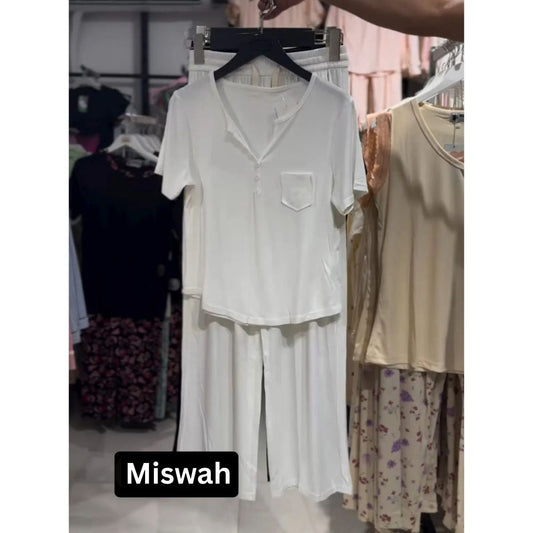 CH-538 2 Pcs Button Casual Top With Straight Trouser