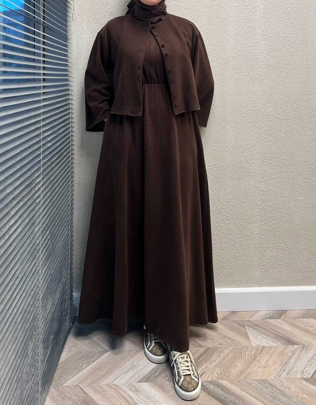 CH 608 - 2 Pcs Winter Outfit Long Frock With Upper Fleece Jacket - Miswah