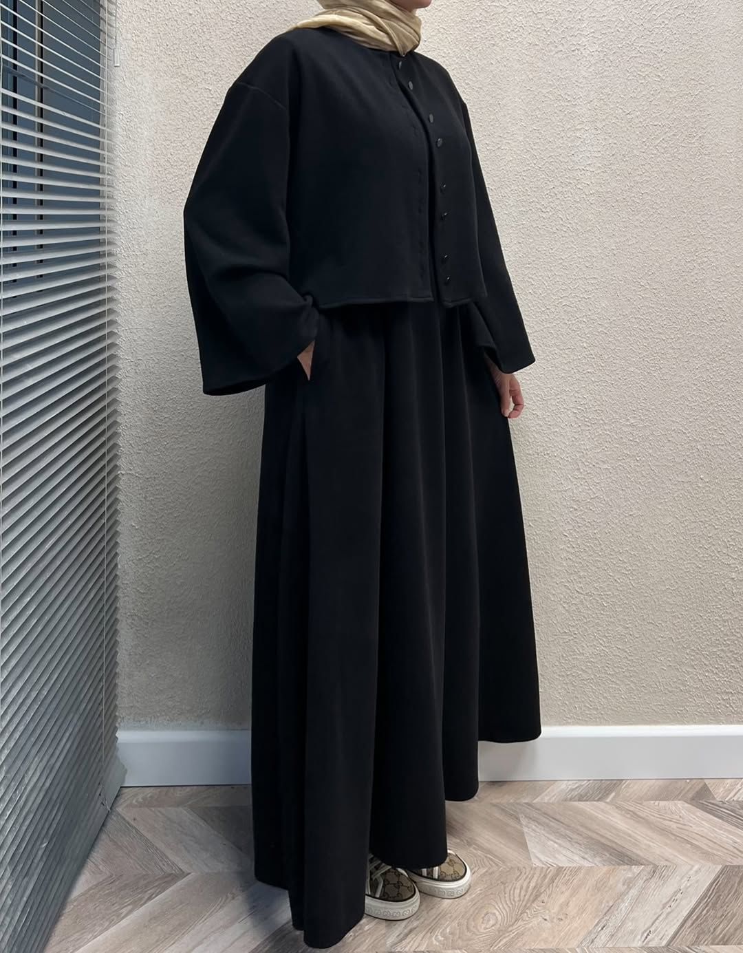 CH 608 - 2 Pcs Winter Outfit Long Frock With Upper Fleece Jacket - Miswah