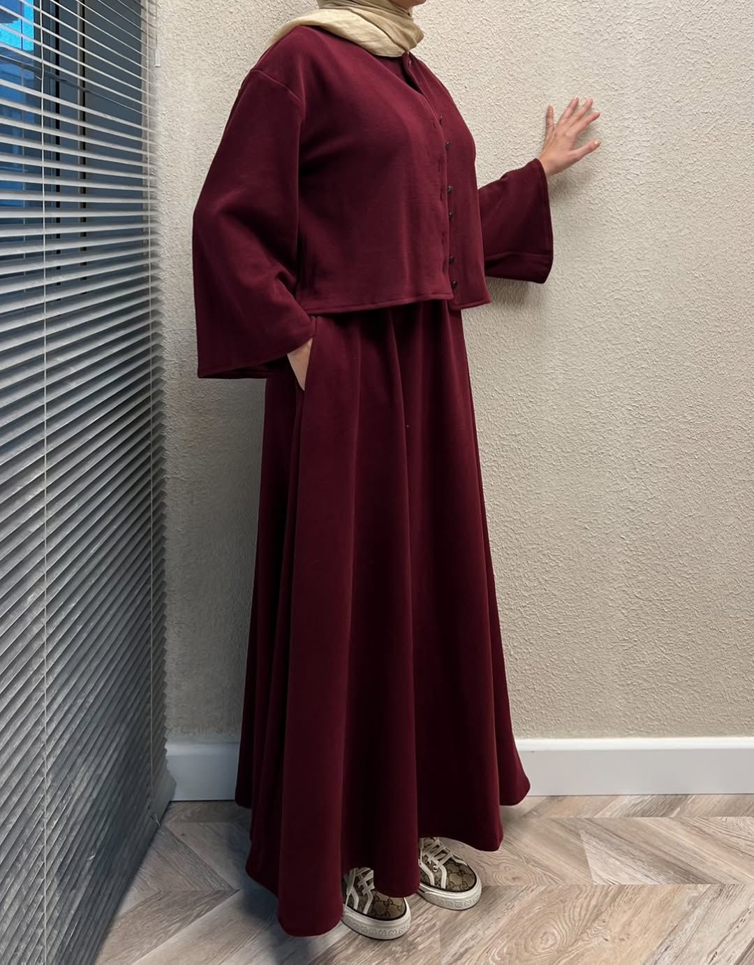 CH 608 - 2 Pcs Winter Outfit Long Frock With Upper Fleece Jacket - Miswah