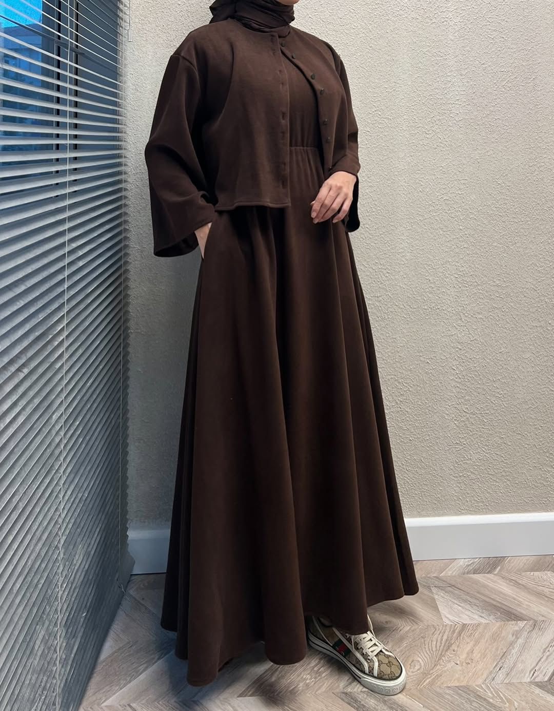 CH 608 - 2 Pcs Winter Outfit Long Frock With Upper Fleece Jacket - Miswah