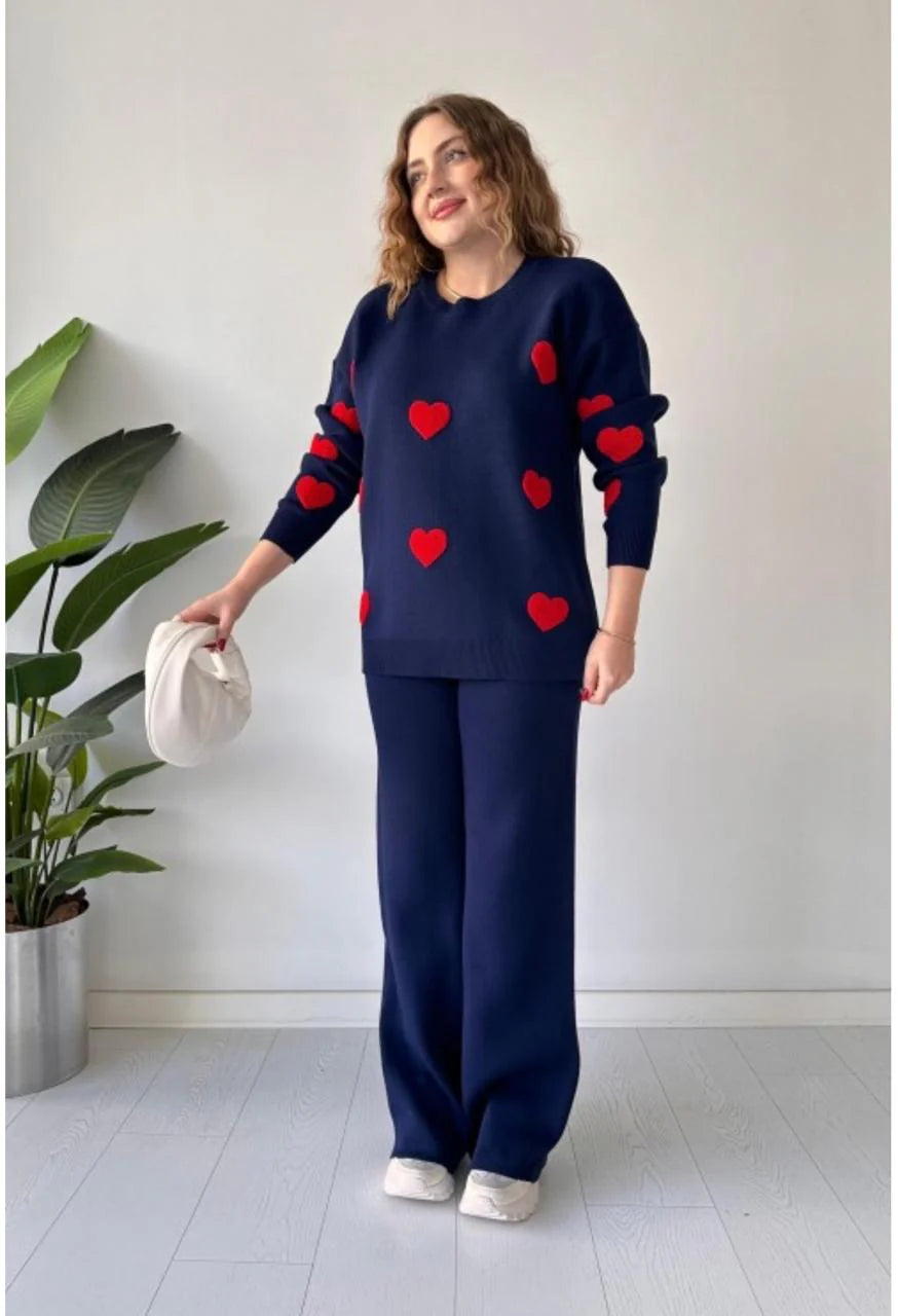 40% OFF | Ch # 471 Heart printed warm winter fleece co ord Set