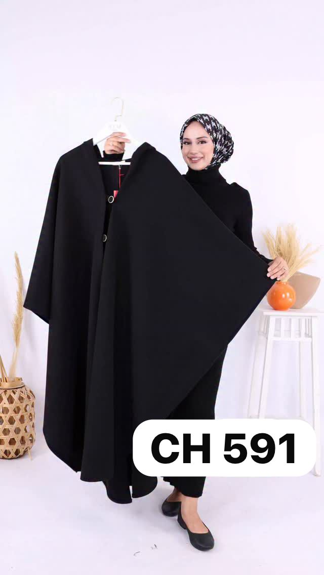 Ch 591 Miswah Long hooded Button Windbreaker Cloak