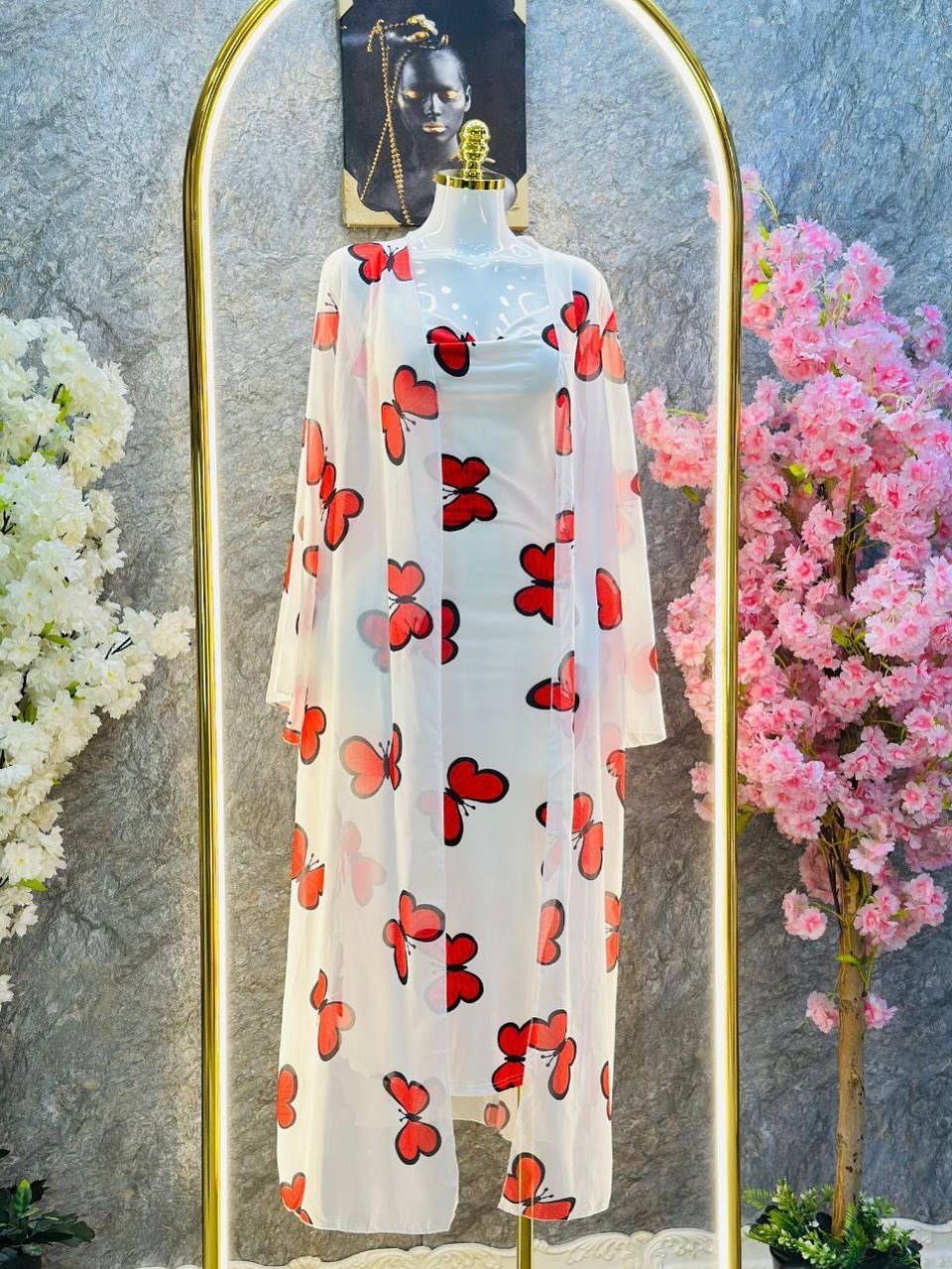 CH 572 - 2 Piece Butterfly Printed Long Gown Dress - Miswah