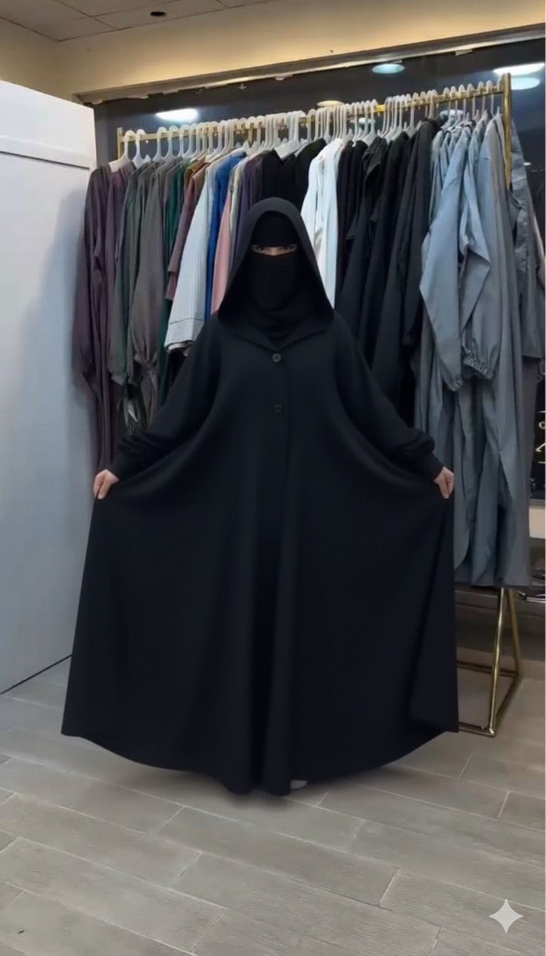 Ch 611 -Button-Front Long Frill Hoodie Winter Fleece Maxi Style with Wide Flare - Miswah