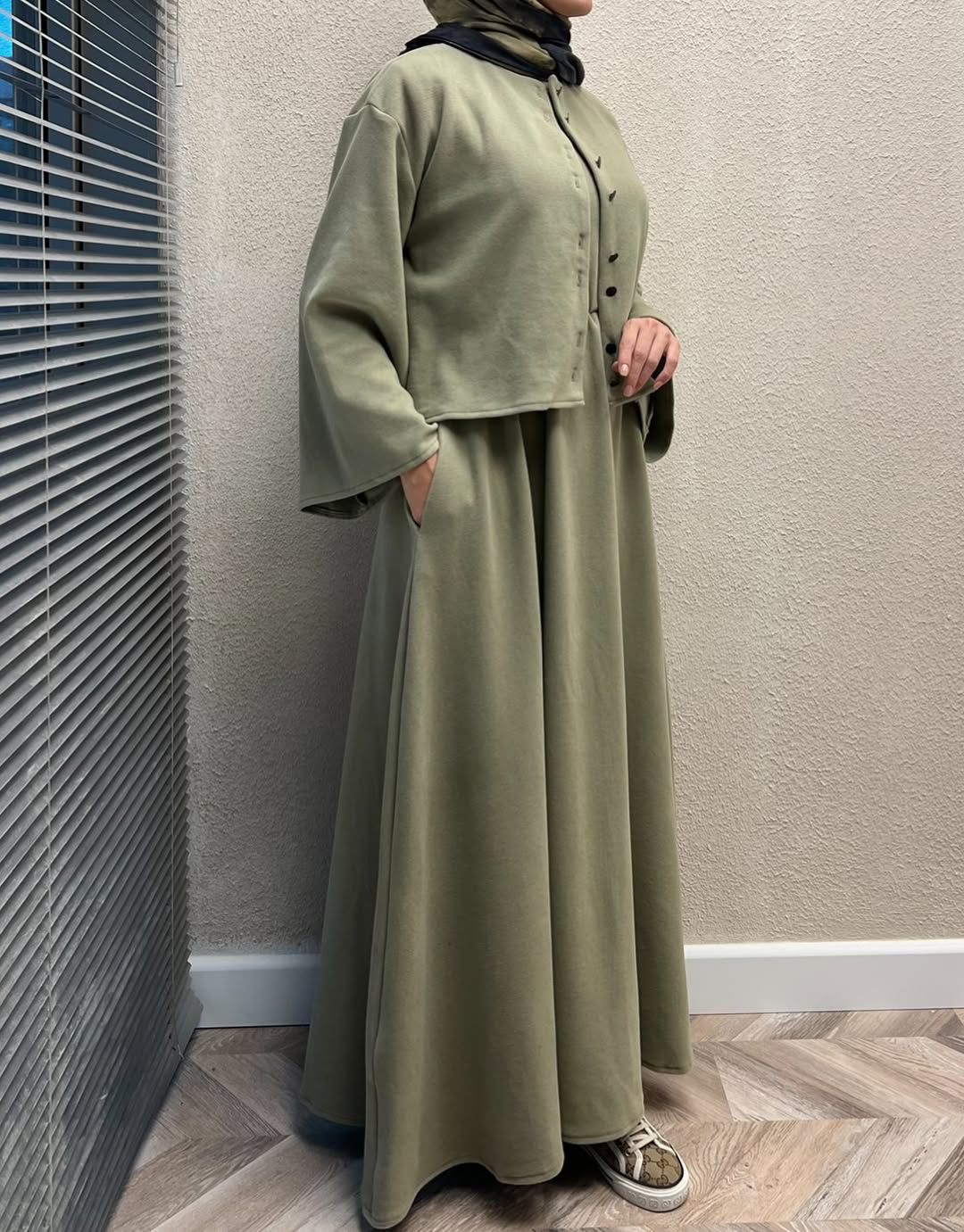 CH 608 - 2 Pcs Winter Outfit Long Frock With Upper Fleece Jacket - Miswah