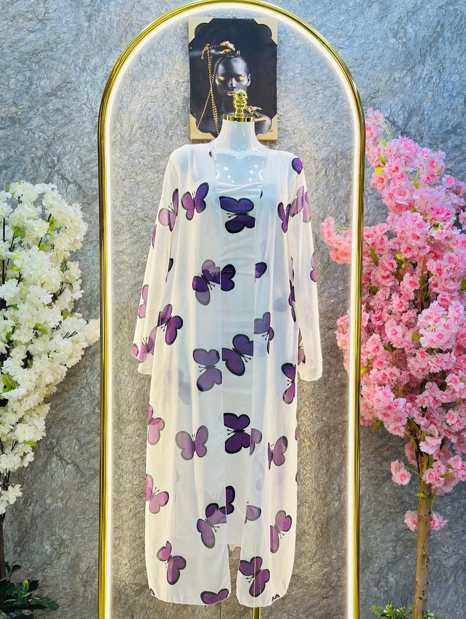 CH 572 - 2 Piece Butterfly Printed Long Gown Dress - Miswah