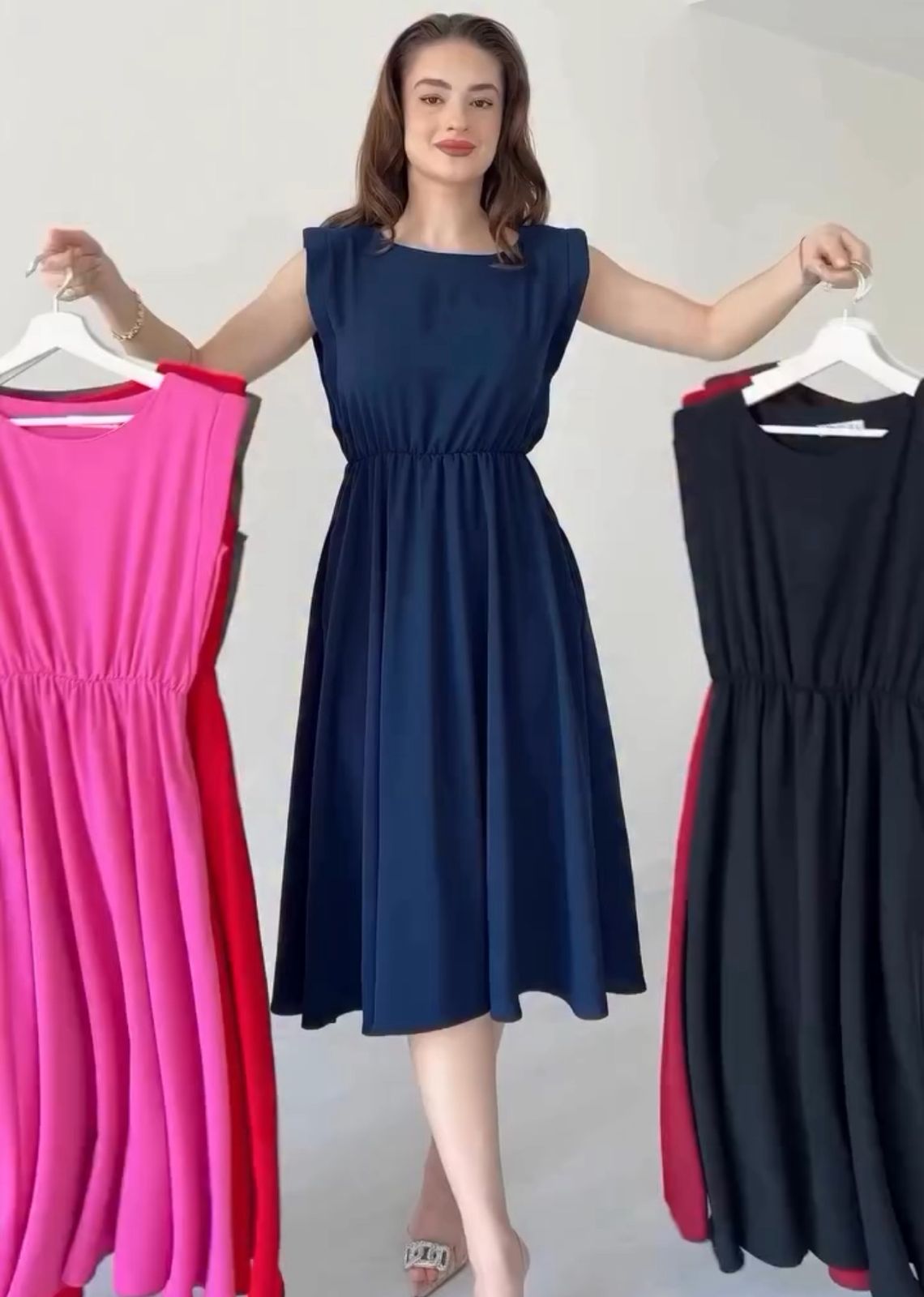 CH 566 Sleeveless Flared Midi Dress | Miswah