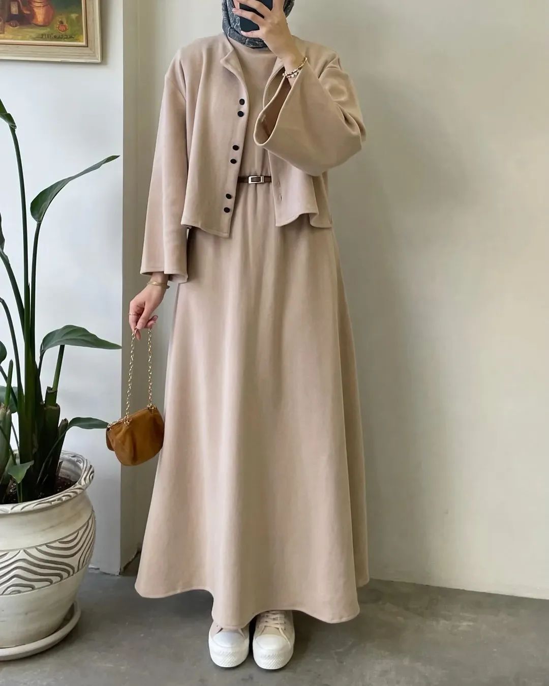 CH 608 - 2 Pcs Winter Outfit Long Frock With Upper Fleece Jacket - Miswah