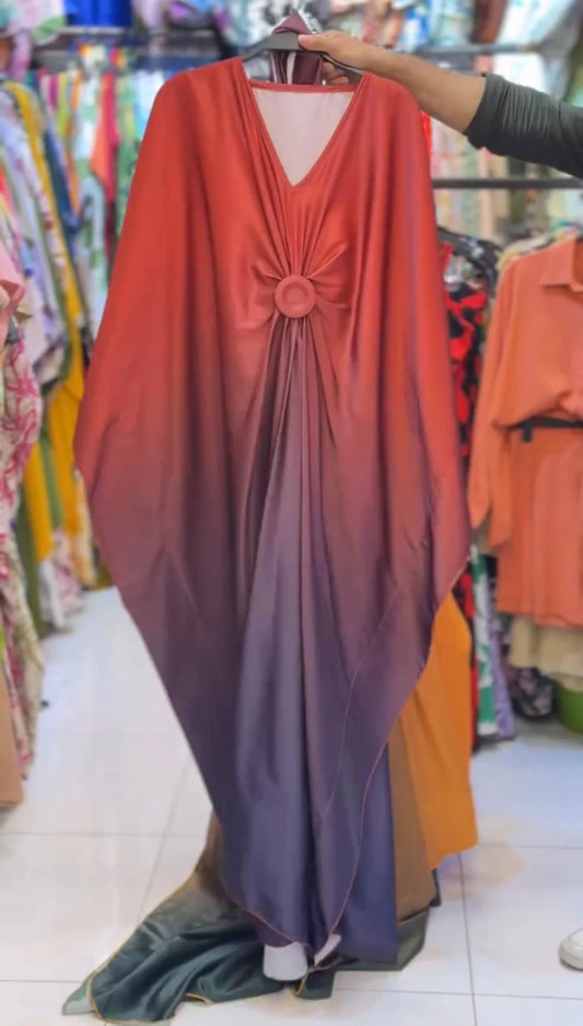 CH 537 V Neck Double Tone Style Silk Kaftaan Dress