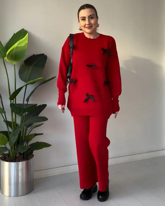 CH 525 Miswah Bow Style Warm Fleece Wnter Co-ord Set