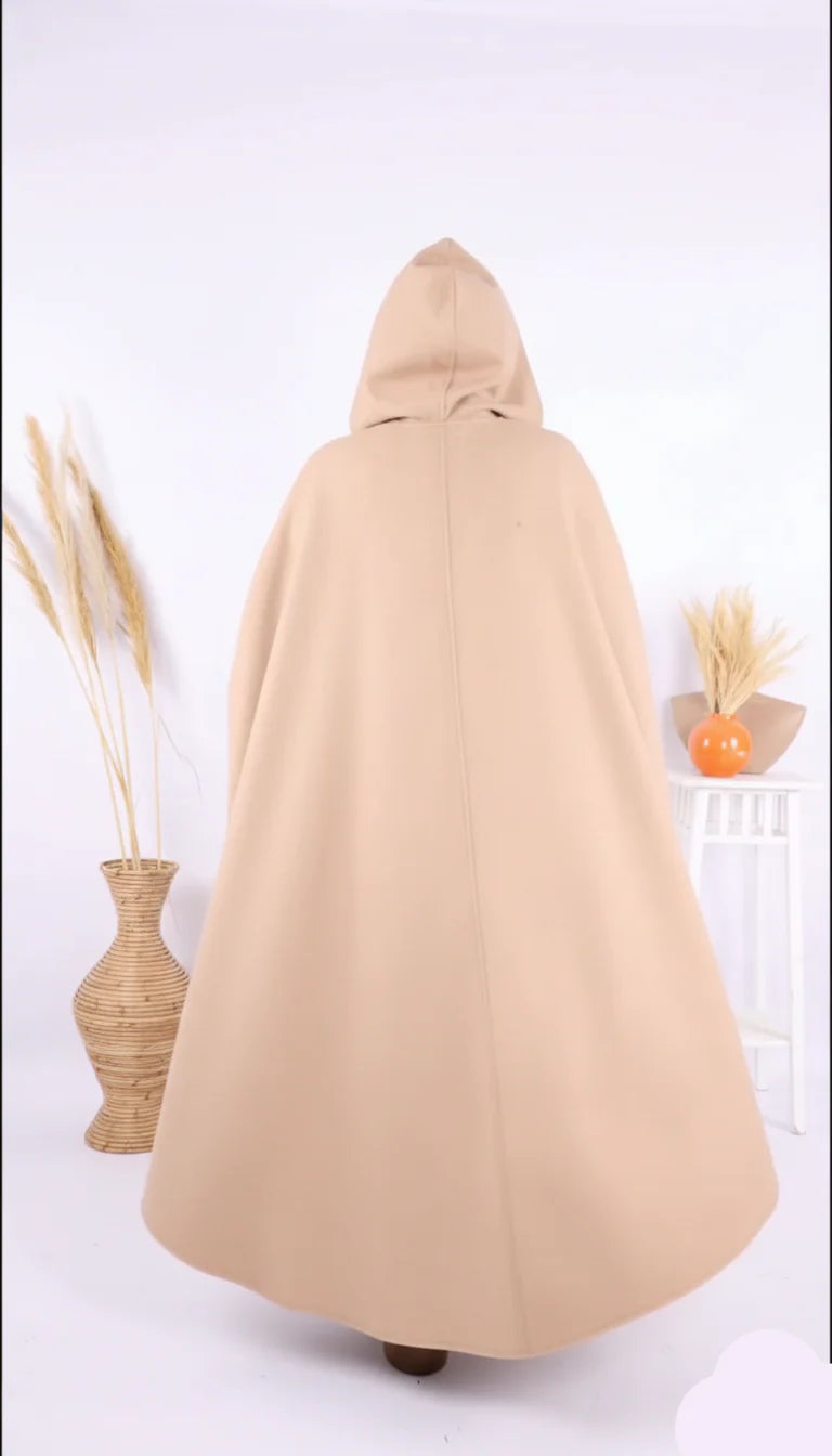 Ch 591 Miswah Long hooded Button Windbreaker Cloak