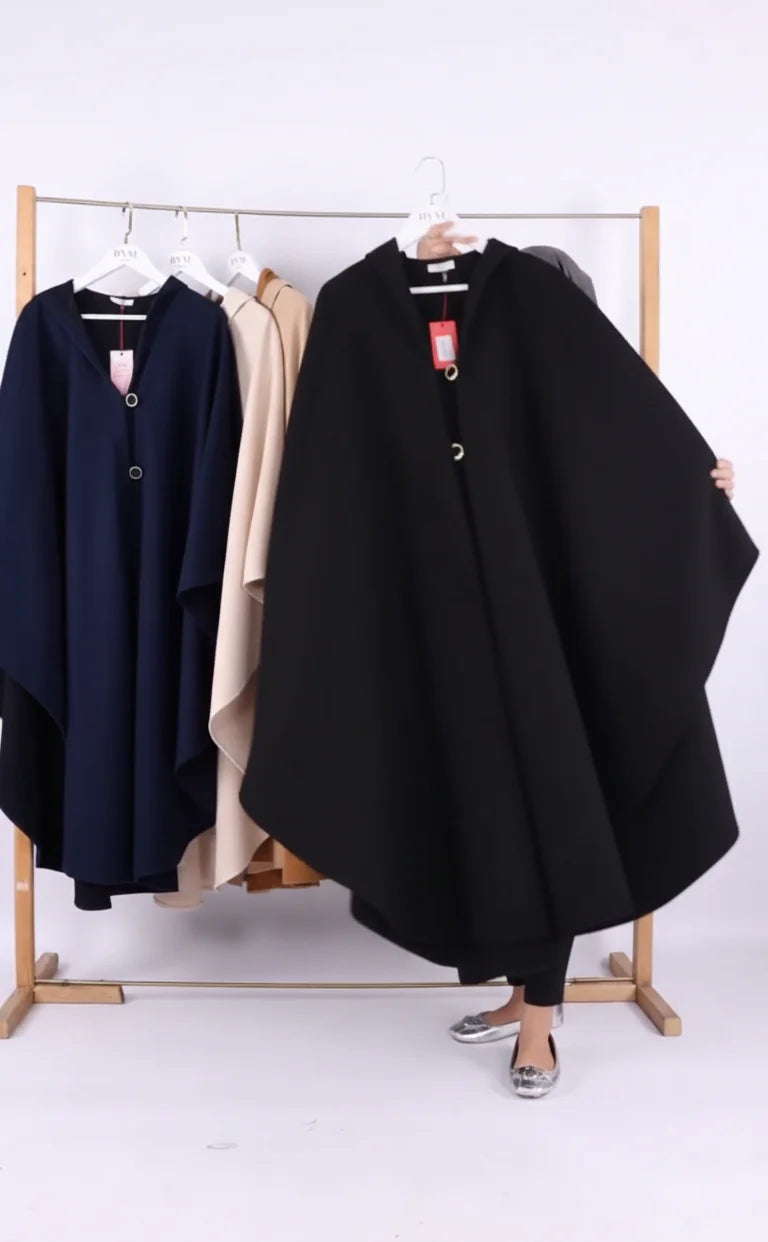 Ch 591 Miswah Long hooded Button Windbreaker Cloak