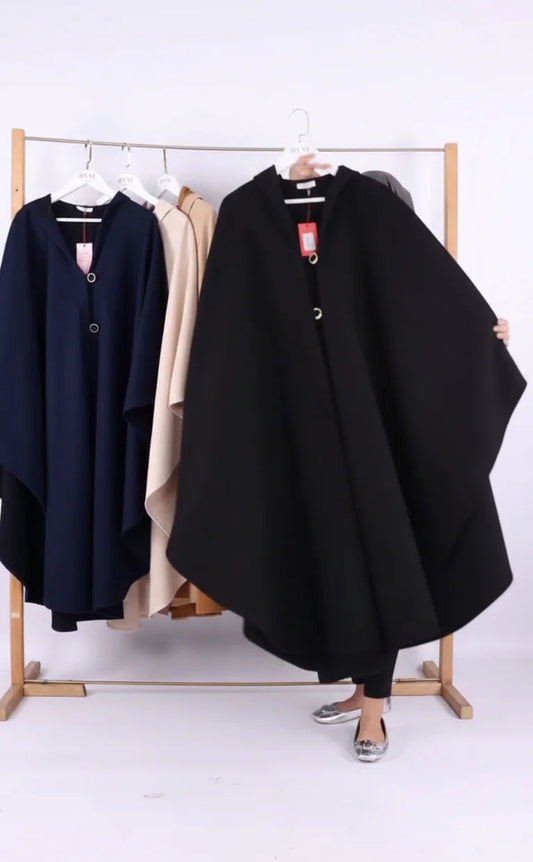 Ch 591 Miswah Long hooded Button Windbreaker Cloak