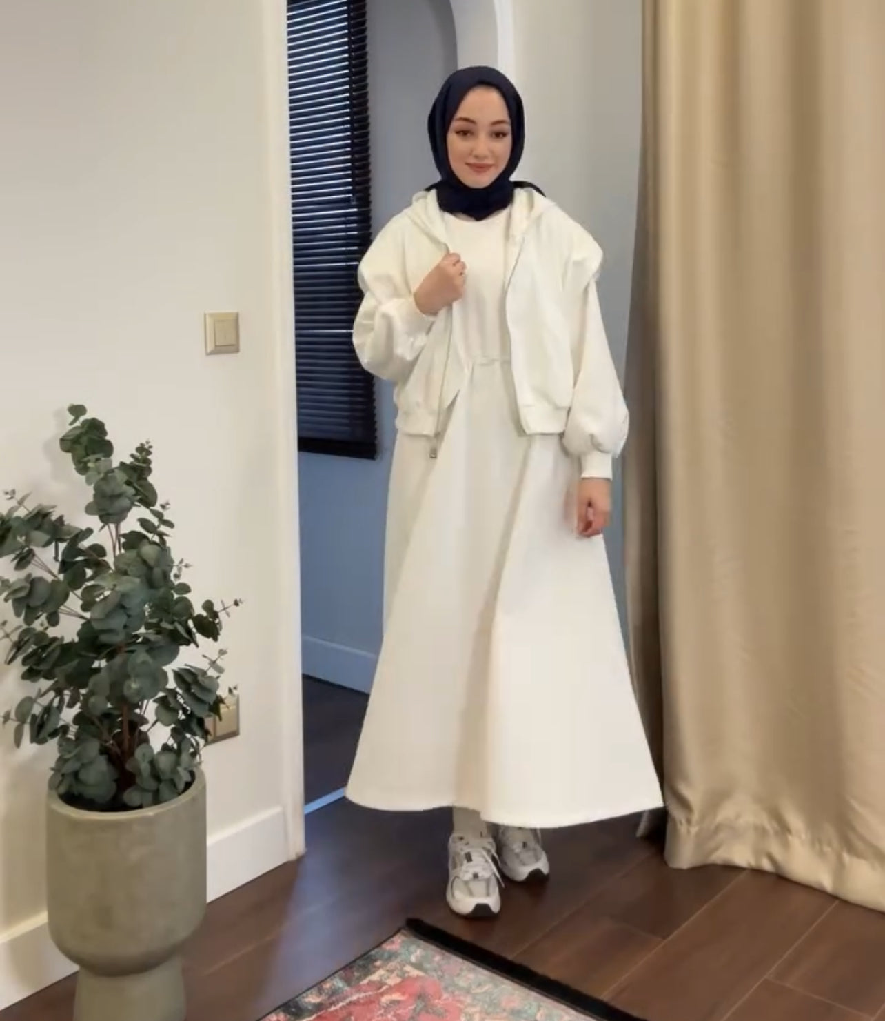 CH 508 Miswah 2 Pcs Winter Outfit Long Frock With Upper Fleece Hoodie