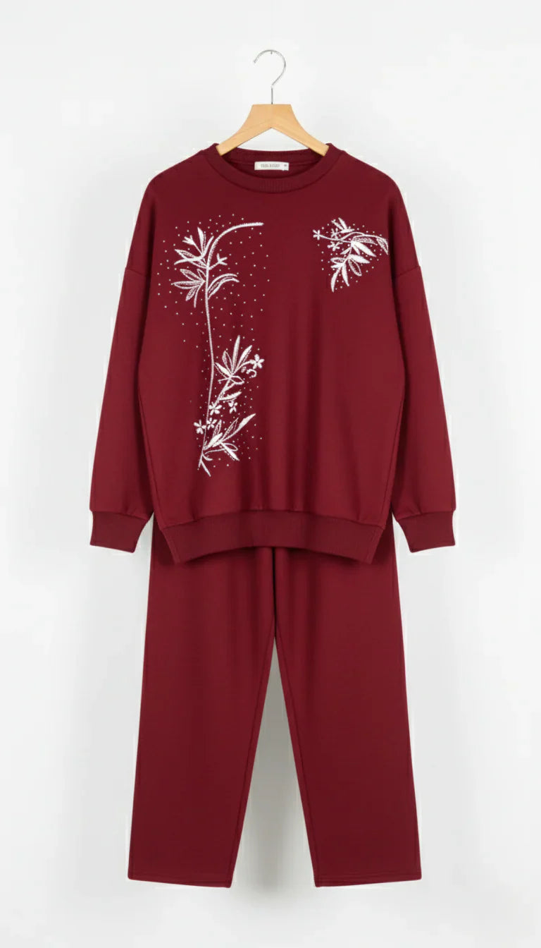 CH 596 - Floral Printed Warm Fleece Co-ord Set - Miswah